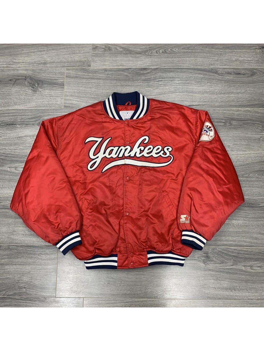 Vintage Starter New York Yankees Satin Jacket XL BASEBALL RARE MENS RED LOGO